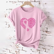 purcolt Breast Cancer Awareness Shirts for Women Crewneck Short Sleeves Pink Heart Ribbons T-Shirt Breast Cancer Gifts for Woman