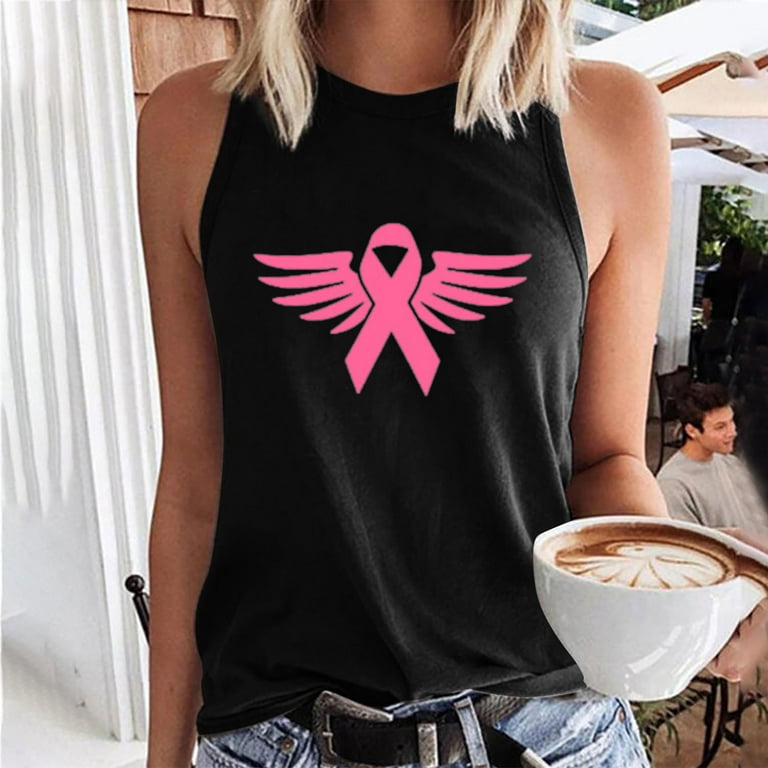 purcolt Breast Cancer Shirts for Women,Womens Summer Breast Cancer Printed  Tank Tops Flower Graphic Tees Casual Crewneck Sleeveless Breast Cancer