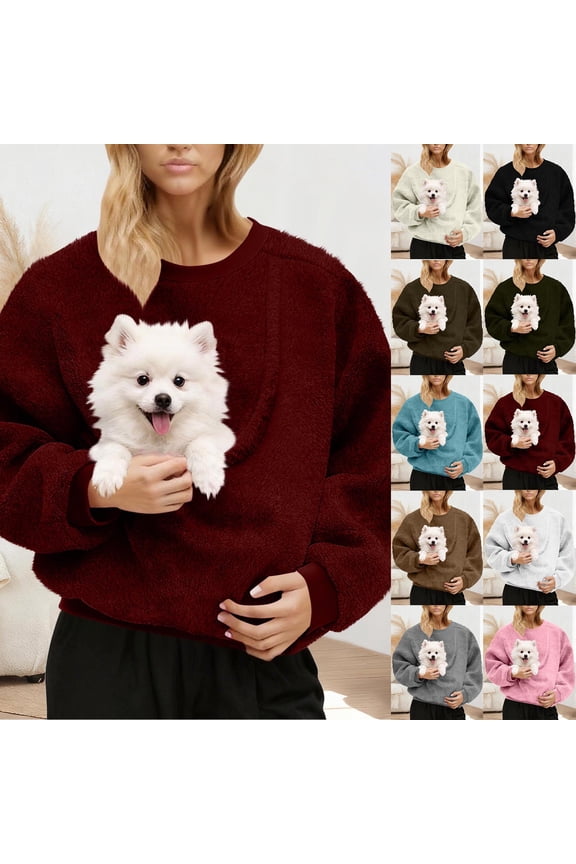 Cats Dogs Carrier Fuzzy Fleece Sweaters Puppy Kitten Holder Sweatshirt Large Pouch Pet Pocket Pullover Tops