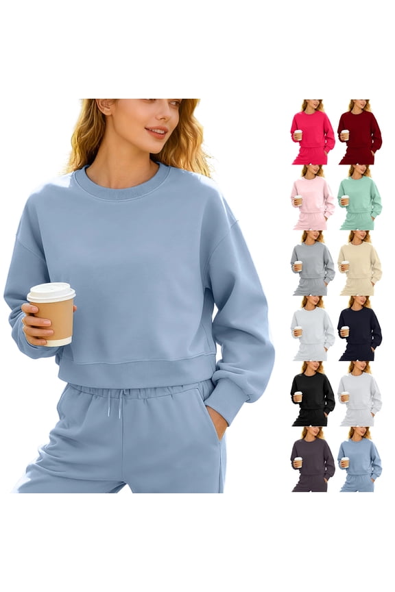 Cropped Sweatshirts for Women Long Sleeve Crop Tops Crew Neck Pullover Oversized Sweater Cute Loose Fit Pullover Tops