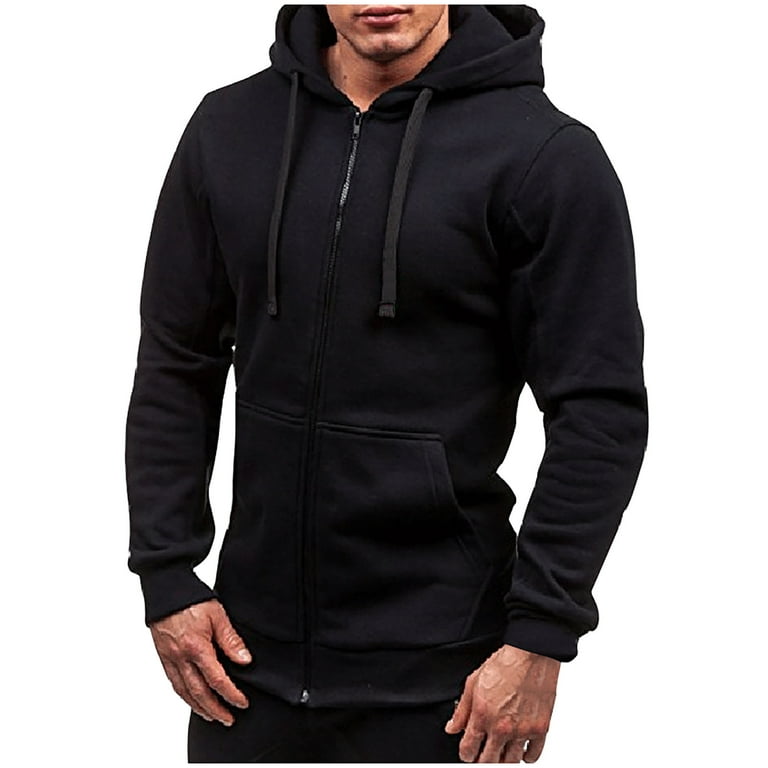 purcolt Fall Winter Hoodies Sweatshirt for Men,Men's Solid Full Zipper  Hooded Sweatshirt Slim Fit Front Pocket Drawstring Long Sleeve Jackets