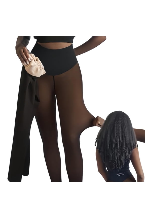 Fleece Lined Tights for Women, Fake Translucent Sheer Warm Fall Winter Pantyhose Leggings, High Waist Thick Thermal Opaque Leggings