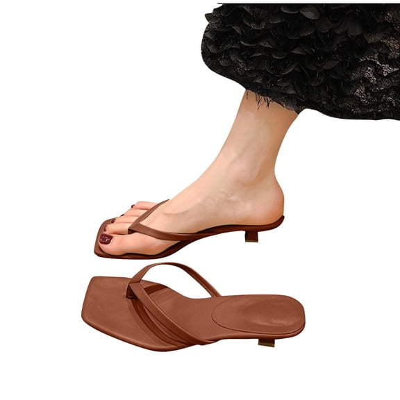 purcolt Flip Flops for Women Square Toe Kitten Heels Comfortable Slippers Dressy Summer Beach Walking Thong Sandals Slip On Indoor Outdoor