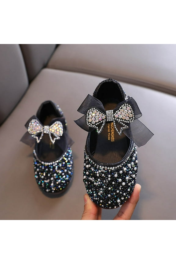Flower Girls Mary Jane Shoes Glitter Sequins Pearls Flats Dress Shoes Wedding Party School Princess Shoes for Toddler Little Kid/Big Kid