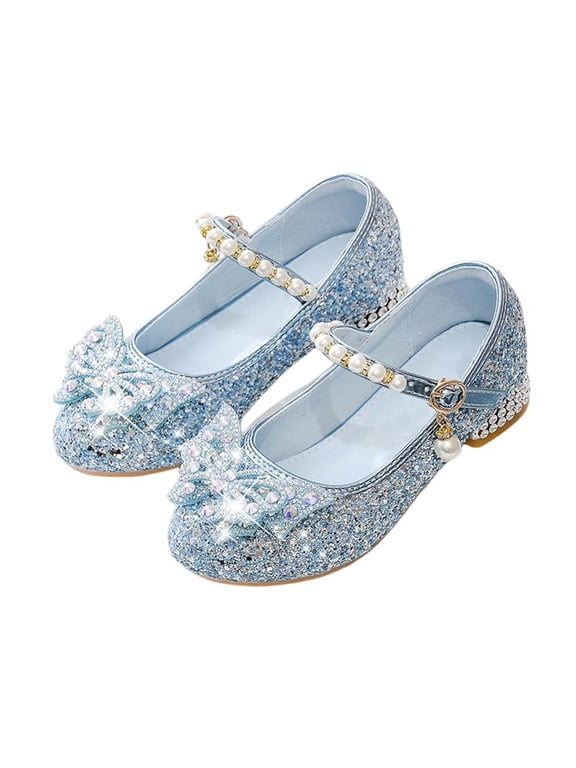Flower Girls Dress Shoes, Low Heels Character Shoes with Bow & Pearls, Rhinestone Princess Mary Janes for Wedding Party School (Toddler Little Kid/Big Kids)