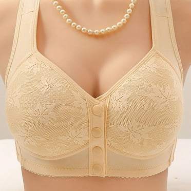 purcolt Front Closure Double Support Wireless Bra, Lace Bra with Stay-in-Place Straps, Full-Coverage Wire-Free Lightly Lined Comfort Bralette for Everyday Wear