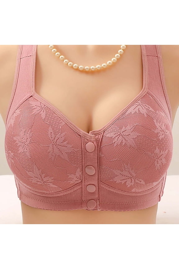 Front Closure Double Support Wireless Bra, Lace Bra with Stay-in-Place Straps, Full-Coverage Wire-Free Lightly Lined Comfort Bralette for Everyday Wearr（38B-44D）