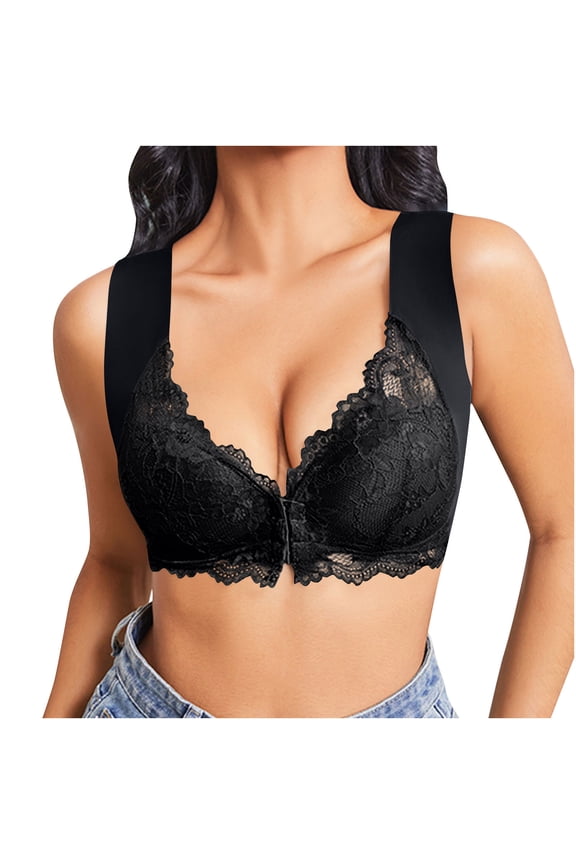 Front Closure Lace Bras for Women No Underwire Posture Smooth Back Wirefree Bras Seamless Wireless Bralettes Wire-Free Push Up Bras Comfort Everyday Bras
