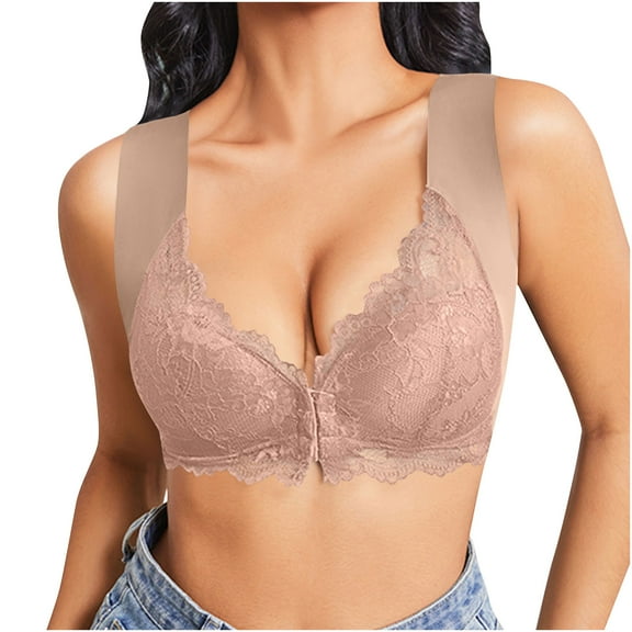 purcolt Front Closure Lace Bras for Women No Underwire Posture Smooth Back Wirefree Bras Seamless Wireless Bralettes Wire-Free Push Up Bras Comfort Everyday Bras