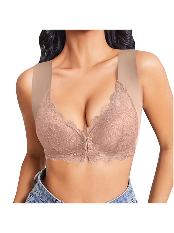 Front Closure Lace Bras for Women No Underwire Posture Smooth Back Wirefree Bras Seamless Wireless Bralettes Wire-Free Push Up Bras Comfort Everyday Bras