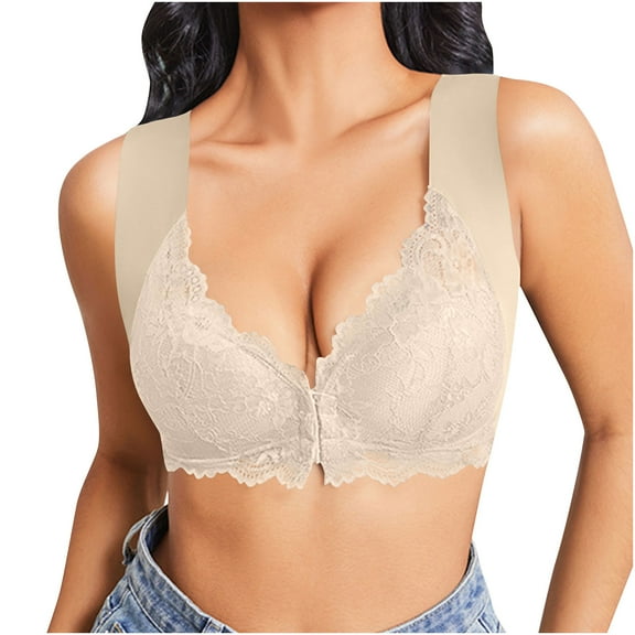 purcolt Front Closure Lace Bras for Women No Underwire Posture Smooth Back Wirefree Bras Seamless Wireless Bralettes Wire-Free Push Up Bras Comfort Everyday Bras