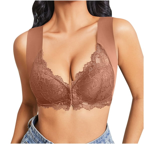 purcolt Front Closure Lace Bras for Women No Underwire Posture Smooth Back Wirefree Bras Seamless Wireless Bralettes Wire-Free Push Up Bras Comfort Everyday Bras