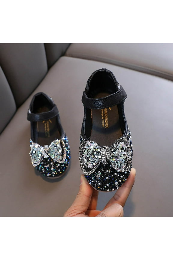 Girl's Bow Mary Jane Dress Shoes Flower Girl Rhinestone Princess Flats for Party Wedding School(Toddler/Little Kid/Big Kid)