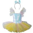 thumbnail image 1 of purcolt Girls Ballerina Costume Ruffle Sleeve Sparkly Sequins Ballet Leotards Pancake Platter Gymnastics Leotards Dance Outfit, 1 of 3