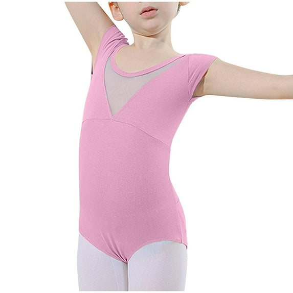 purcolt Girls Ballet Leotards Mesh Short Sleeve Yoga Bodysuit Dance Leotards Gymnastics Outfit for Toddler/Little Kids/Big Kids