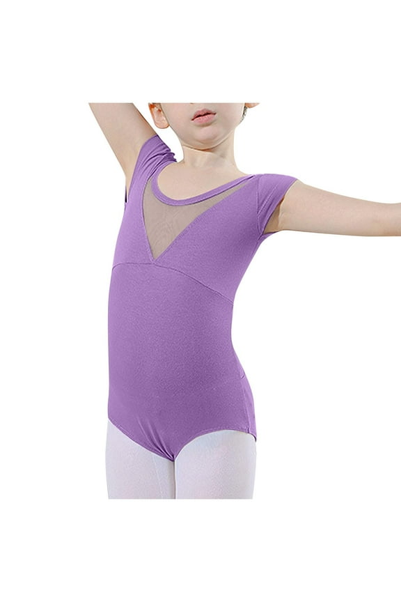 Girls Ballet Leotards Mesh Short Sleeve Yoga Bodysuit Dance Leotards Gymnastics Outfit for Toddler/Little Kids/Big Kids