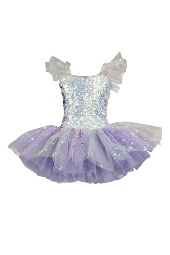 Girls Ballet Leotards Shiny Sparkly Sequins Ruffle Sleeve Toddler Dance Dresses Ballerina Outfits Gymnastic Leotards