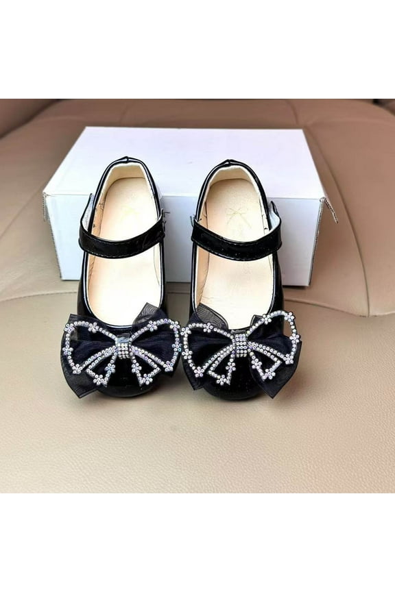 Girls Bow Dress Shoes Flower Girl Low Heels Mary Jane Flats Princess Shoes Stage Performance Shoes for Wedding/School/Dance/Festival