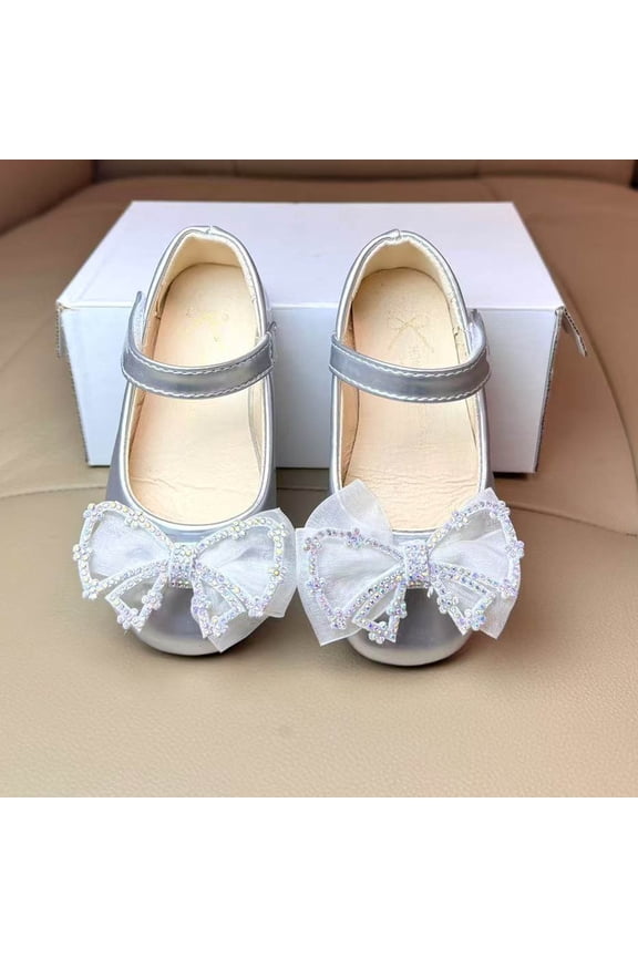 Girls Bow Dress Shoes Flower Girl Low Heels Mary Jane Flats Princess Shoes Stage Performance Shoes for Wedding/School/Dance/Festival