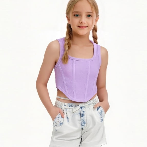purcolt Girls Crop Tank Tops Square Neck Sleeveless Workout T Shirt 8-14 Years