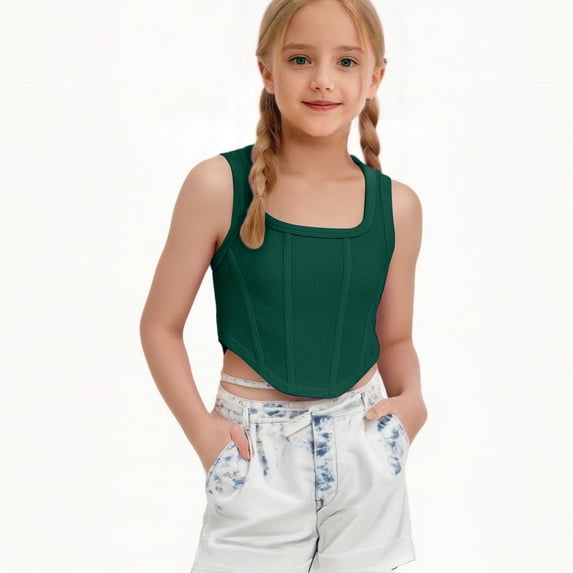 purcolt Girls Crop Tank Tops Square Neck Sleeveless Workout T Shirt 8-14 Years