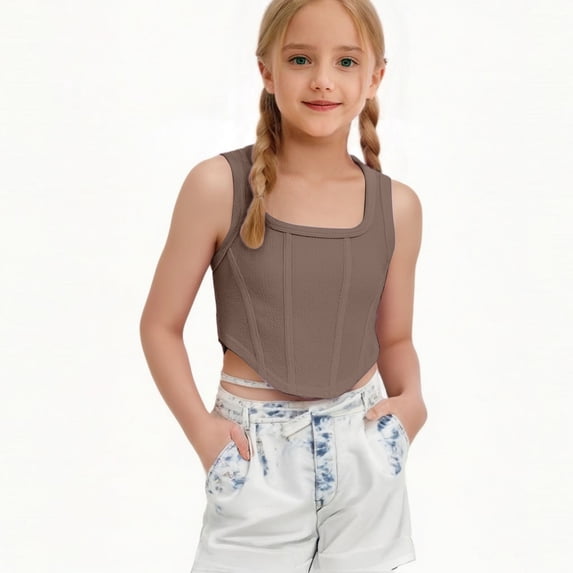 purcolt Girls Crop Tank Tops Square Neck Sleeveless Workout T Shirt 8-14 Years