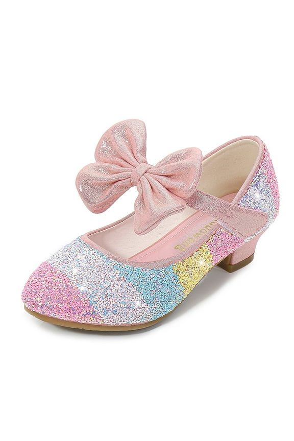 Girls Glitter Bow Dress Shoes Flower Girl Wedding Party Low Heels Mary Jane Princess Pumps (Toddler/Little Kid/Big Kid) Gifts