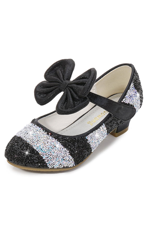Girls Glitter Bow Dress Shoes Flower Girl Wedding Party Low Heels Mary Jane Princess Pumps (Toddler/Little Kid/Big Kid) Gifts