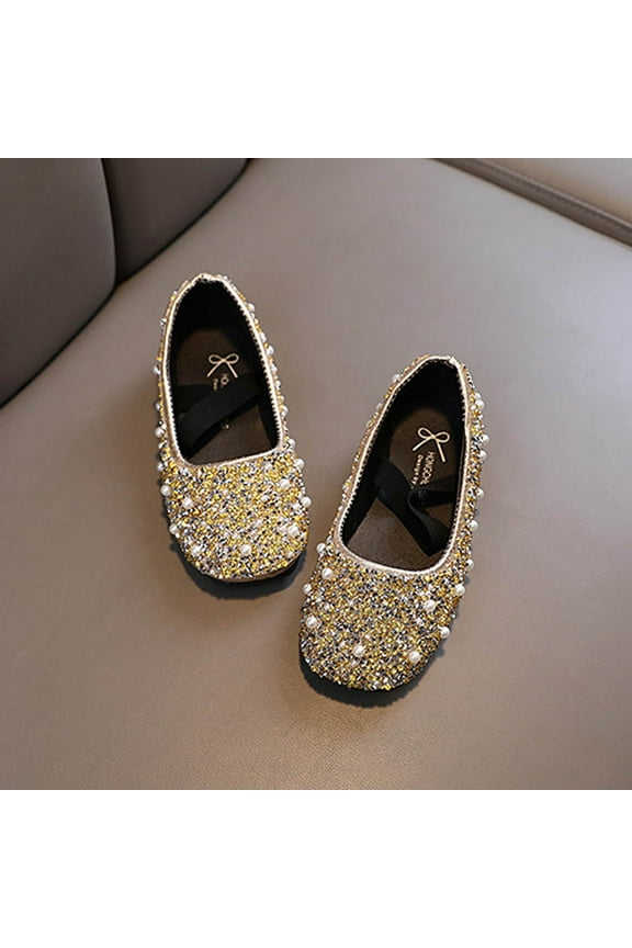 Girls Mary Jane Slip-On Flats Flower Girl Pearls Rhinestones Princess Dress Shoes Wedding Party Ballerina Shoes (Toddler/Little Kid)