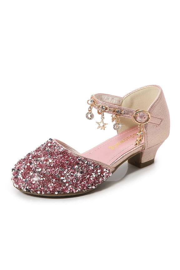 Girls Sandals High Heels Sequins Glitter Dress Shoes Princess Shoes Flower Girls Wedding Party Shoes(Toddler/Little/Big Kid)