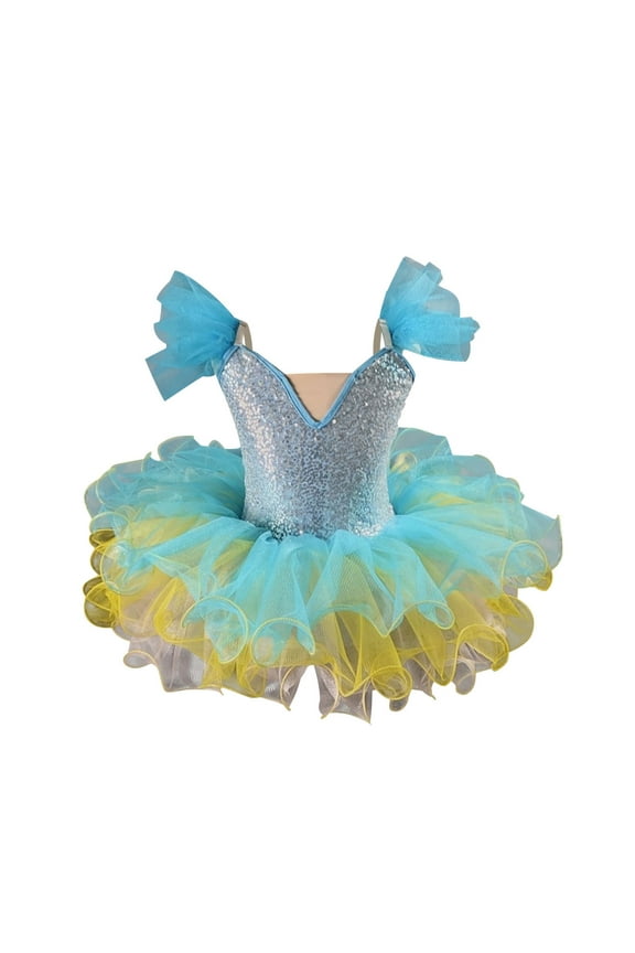 Girls Skirted Leotards Sparkly Sequins Dance Pancake Platter Princess Dress Toddler Gymnastics Leotards Ballerina Outfit Dance Costume