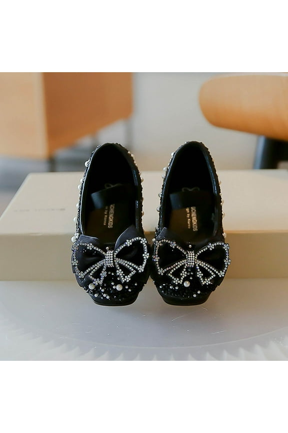Girls Slip on Mary Jane Flats Glitter Bow Dress Shoes School Wedding Party Bridesmaids Flower Girl Princess Dress Shoes for Little/Big Kid Toddler