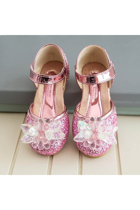 Girls Sparkly Glitter Dress Shoes Mary Jane Shoes Flower Girl Low Heel Crystal Princess Flats Dance Shoes for Wedding School Party