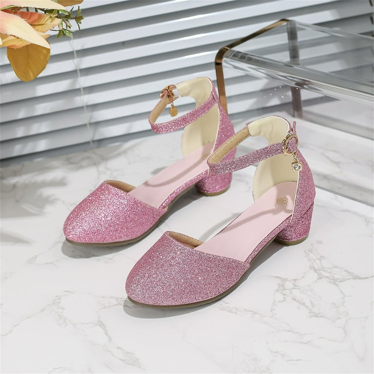 purcolt Girls Sparkly Glitter Heels Dress Shoes Flower Girl Mary