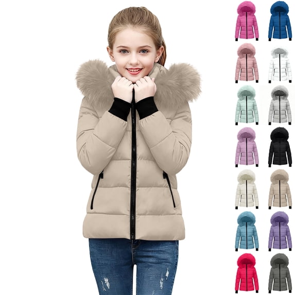 purcolt Girls Winter Coat Quilted Puffer Jacket Warm Parka with Removable Hood Insulated Outerwear 5-14 Years