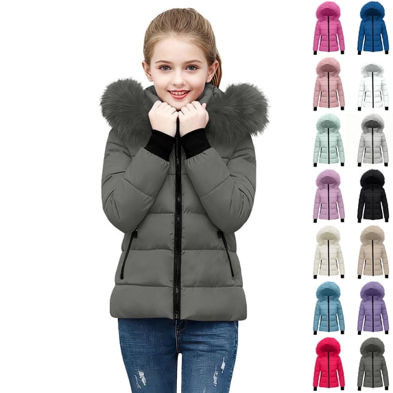purcolt Girls Winter Coat Quilted Puffer Jacket Warm Parka with Removable Hood Insulated Outerwear 5-14 Years