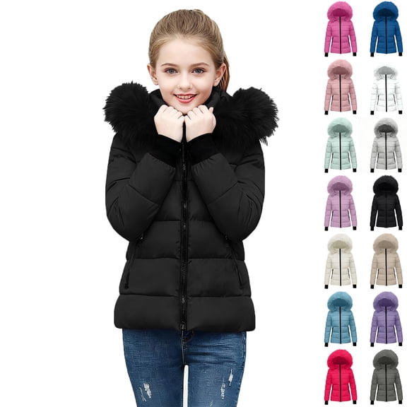 purcolt Girls Winter Coat Quilted Puffer Jacket Warm Parka with Removable Hood Insulated Outerwear 5-14 Years