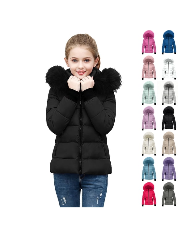 Girls Winter Coat Quilted Puffer Jacket Warm Parka with Removable Hood Insulated Outerwear 5-14 Years