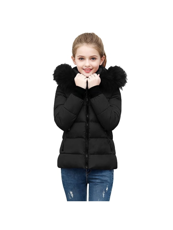 Girls Winter Coat Quilted Puffer Jacket Warm Parka with Removable Hood Insulated Outerwear 5-14 Years
