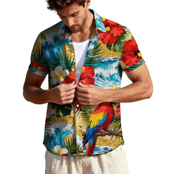 purcolt Hawaiian Shirt for Men Casual Short Sleeve Button Down Shirts Floral Print Tropical Tops Vacations Summer Beach Shirts