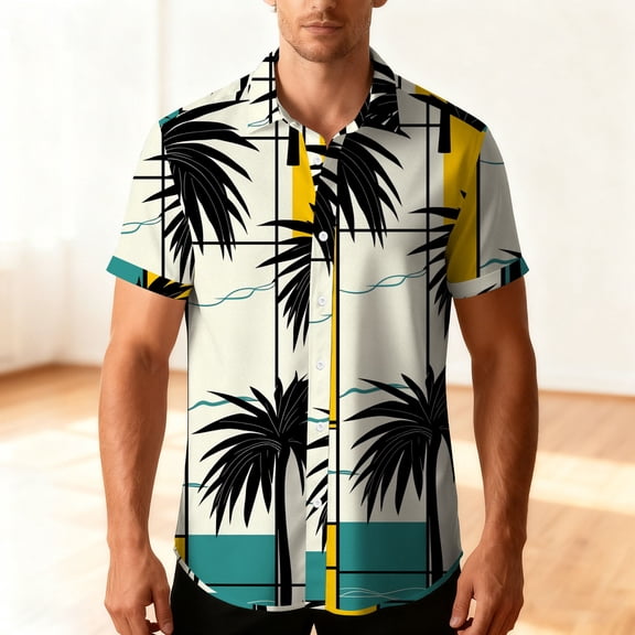 purcolt Hawaiian Shirt for Men Casual Short Sleeve Button Down Shirts Floral Print Tropical Tops Vacations Summer Beach Shirts