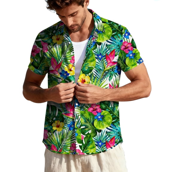 purcolt Hawaiian Shirt for Men Casual Short Sleeve Button Down Shirts Floral Print Tropical Tops Vacations Summer Beach Shirts