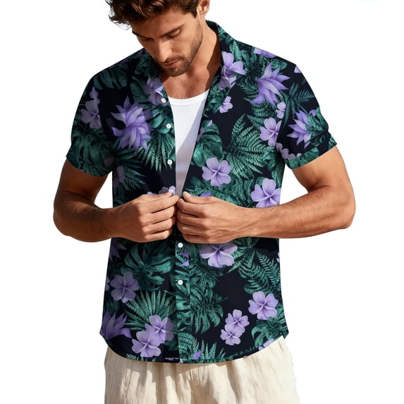 purcolt Hawaiian Shirt for Men Casual Short Sleeve Button Down Shirts Floral Print Tropical Tops Vacations Summer Beach Shirts