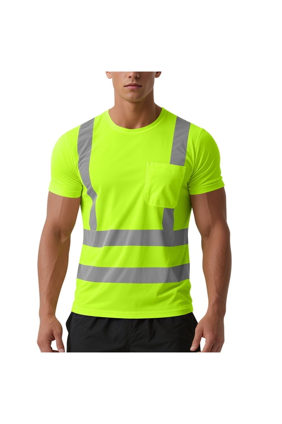 High Visibility Shirts for Men Class 3 Hi Vis Reflective Safety Construction Shirts for Men Women, Short Sleeve Work Shirts with Pocket, Meet ANSI
