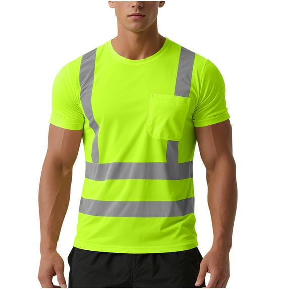 purcolt High Visibility Shirts for Men Class 3 Hi Vis Reflective Safety Construction Shirts for Men Women, Short Sleeve Work Shirts with Pocket, Meet ANSI
