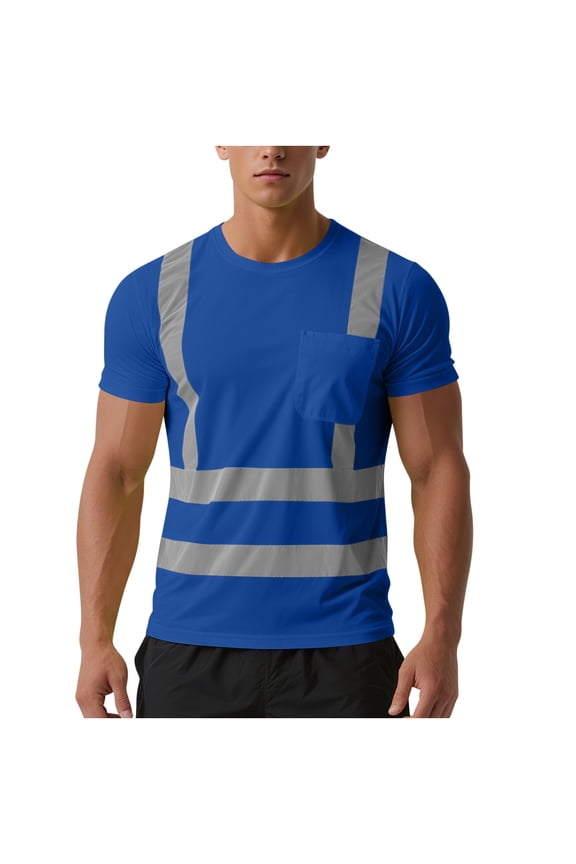 High Visibility Shirts for Men Class 3 Hi Vis Reflective Safety Construction Shirts for Men Women, Short Sleeve Work Shirts with Pocket, Meet ANSI