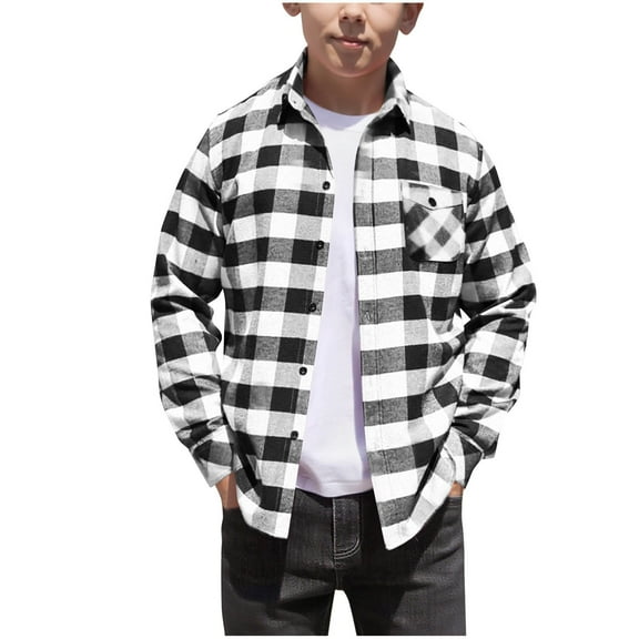 purcolt Kids Boys and Girls Plaid Shirts Long Sleeve Button Down Lapel Shirts Casual Lightweight Classic Coats with Chest Pockets 4-15 Years