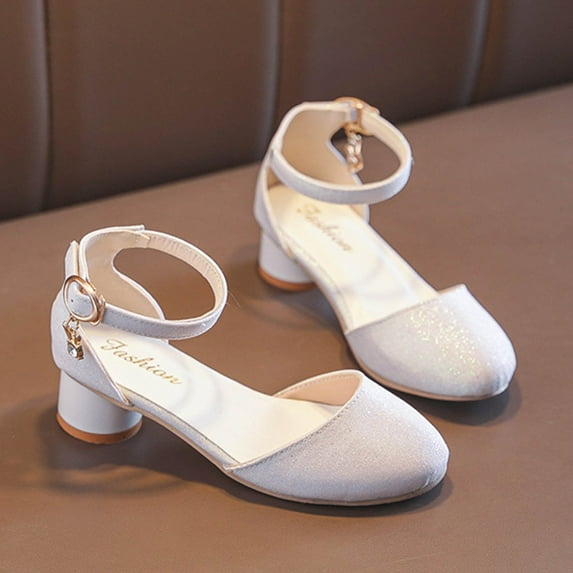 purcolt Little/Big Kids Girls Glitter Sequins Dress Shoes Mary Jane Closed Toe Heels Princess Shoes Wedding Party School Dance Shoes