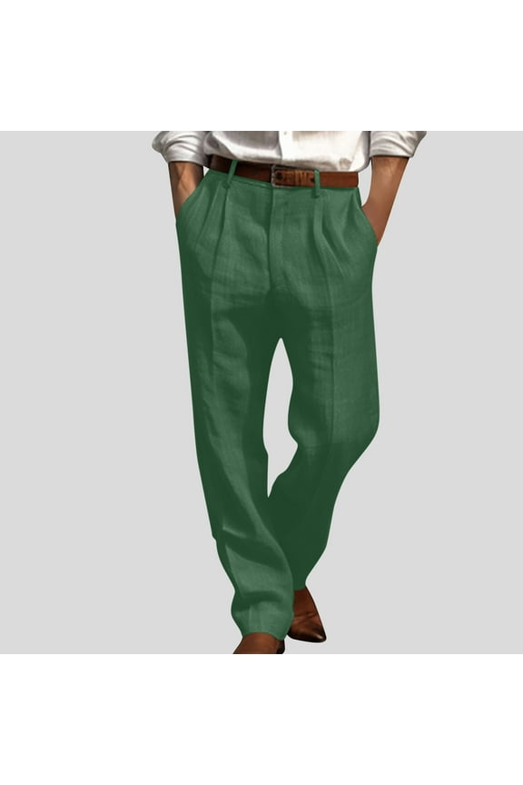 Men Classic Fit Pleat Front Dress Pant Casual Straight-Leg Stretch Pants Summer Yoga Beach Long Pants with Pockets