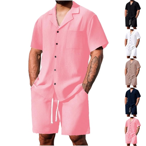 purcolt Men's 2 Piece Short Set Beach Vacation Outfits Casual Summer Short Sleeve Button Down Shirt and Shorts Set with Pocket